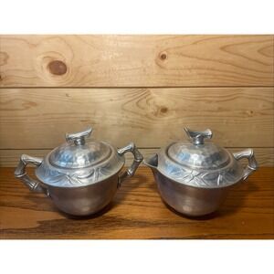 Vintage Everlast Aluminum Bamboo Sugar and Creamer Bowl